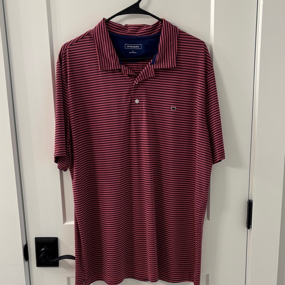 Crown & Ivy Men's Polo with Maroon and Navy Stripes
